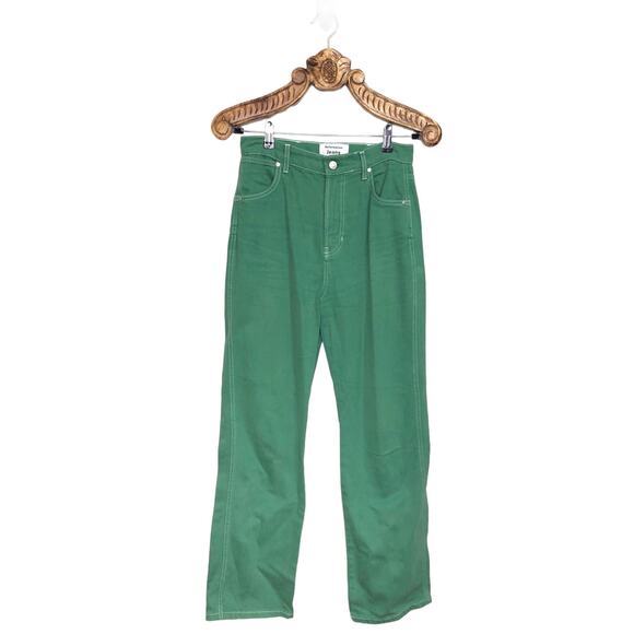 Reformation Jeans Straight Leg Green Grass High Waist Topstitch Crop Ankle 27 - Picture 1 of 6